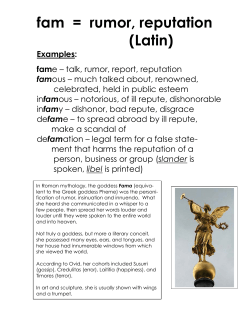 fam = rumor, reputation (Latin)
