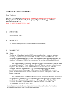 JOURNAL OF HAPPINESS STUDIES Ruut Veenhoven 1