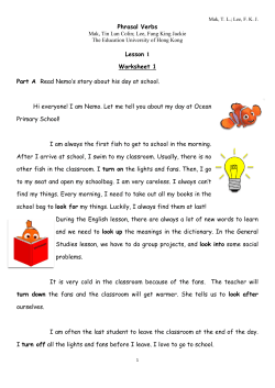 Phrasal Verbs Lesson 1 Worksheet 1 Part A Read Nemo`s story