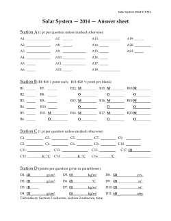 Solar System &mdash; 2014 &mdash; Answer sheet