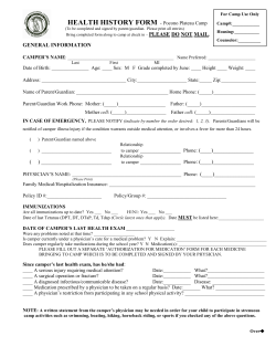 HEALTH HISTORY FORM - Pocono Plateau Camp