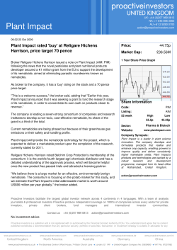 Plant Impact rated `buy` at Religare Hichens Harrison, price target 70