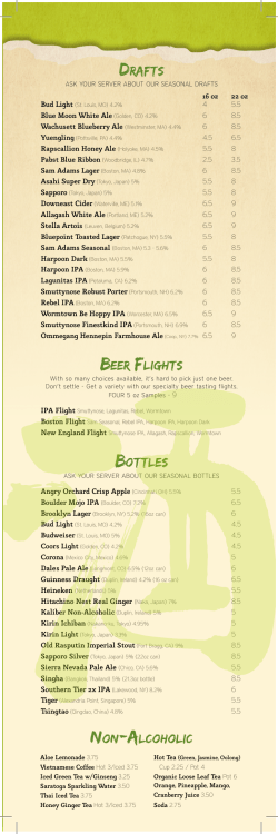 Drafts Beer flights Bottles NoN-alcoholic