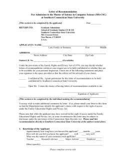 Letter of Recommendation For Admission to the Master of Science in
