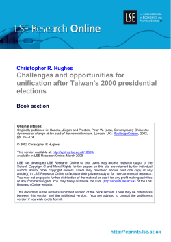 Challenges and opportunities for unification after Taiwan`s 2000
