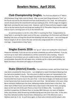 Bowlers Notes. April 2016.
