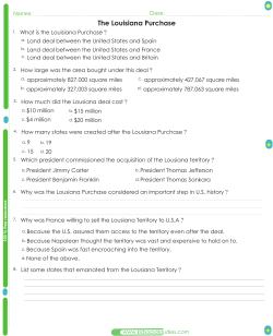 The Louisiana Purchase worksheet pdf for kids