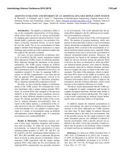 ADAPTIVE EVOLUTION AND DIVERSITY OF AN ARTIFICIAL RNA