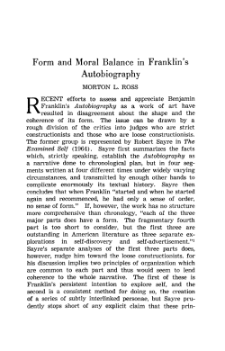 Form and Moral Balance in Franklin`s Autobiography MORTON L