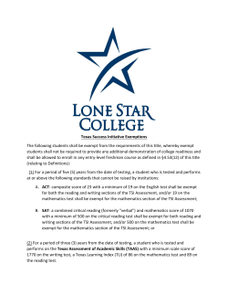 Texas Success Initiative Exemptions The following students shall be