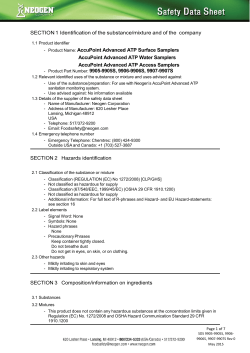 AccuPoint Advanced ATP Samplers Safety Data Sheet