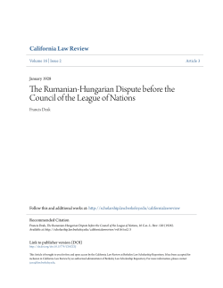 The Rumanian-Hungarian Dispute before the Council of the League