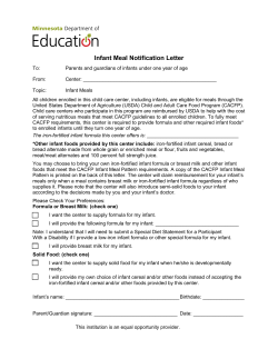 Infant Meal Notification Letter