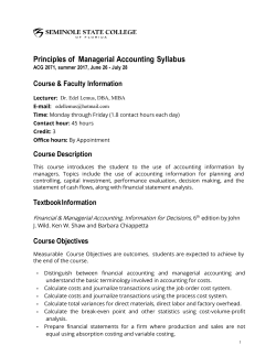 Principles of Managerial Accounting Syllabus