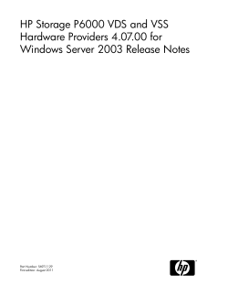 HP Storage P6000 VDS and VSS Hardware Providers 4.07.00 for