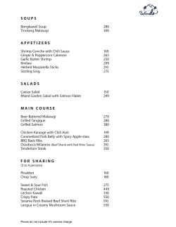 Daily Menu - Ultra Winds Mountain Resort