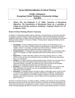Seven Definitions/Models of Critical Thinking CASSL Colloquium