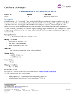 pDsRed-Monomer-N In-Fusion&reg; Ready Vector Certificate