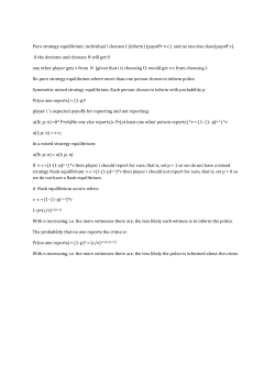 Pure strategy equilibrium: individual i chooses I