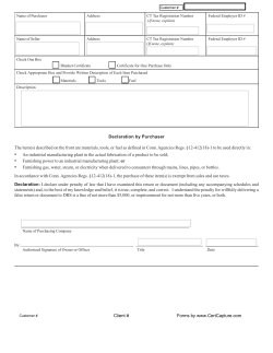 Declaration by Purchaser The item(s) described on the front are