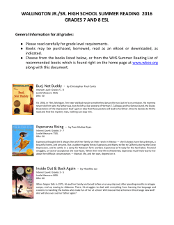 Summer Reading Grades 7 - 8 ESL