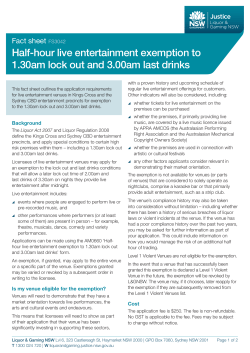 Half-hour live entertainment exemption to 1.30am lock out and 3.00