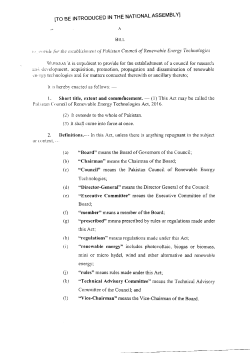 The Pakistan Council of Renewable Energy Technologies Act, 2016