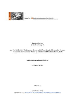 Of Gardens, Essay 46, aus: FRANCIS BACON, The Essayes or