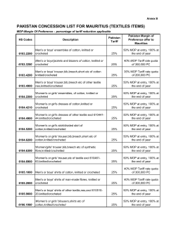PAKISTAN CONCESSION LIST FOR MAURITIUS (TEXTILES ITEMS)