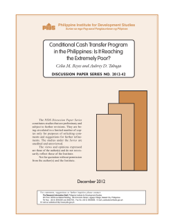 Conditional Cash Transfer Program in the Philippines: Is It Reaching