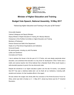 Minister of Higher Education and Training Budget Vote Speech