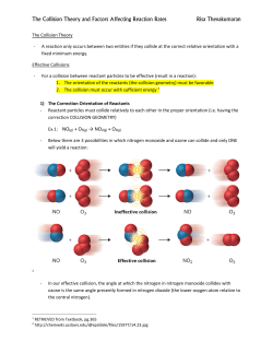 The Collision Theory and Factors Affecting Reaction Rates Risa
