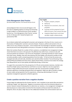 Crisis Management: Best Practice Create a positive narrative from