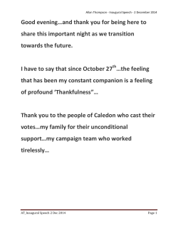 Inaugural Speech - Town of Caledon