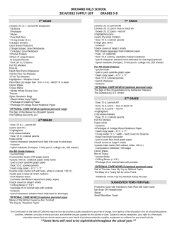 ORCHARD HILLS SCHOOL 2014/2015 SUPPLY LIST GRADES 5-8