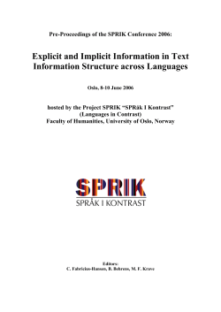 Pre-Proceedings of the SPRIK Conference 2006: Explicit and