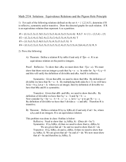 Math 2534 Solutions Equivalence Relations and the Pigeon Hole