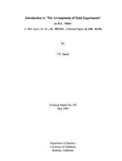 Introduction to "The Arrangement of Field Experiments"