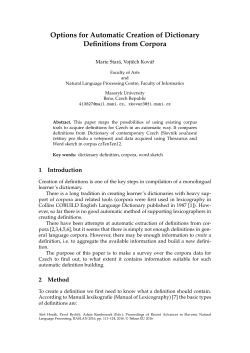 Options for Automatic Creation of Dictionary Definitions from Corpora