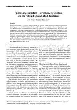 Pulmonary surfactant &ndash; structure, matabolism and the role in RDS