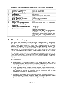 BSc (Hons) Cricket Coaching and Management