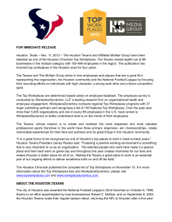 FOR IMMEDIATE RELEASE Houston, Texas &ndash; Nov. 11, 2013 &ndash; The