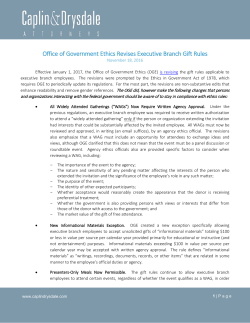 Office of Government Ethics Revises Executive Branch Gift Rules