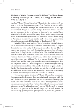 Review of The Fabric of Marian Devotion in Isabel de Villena`s Vita