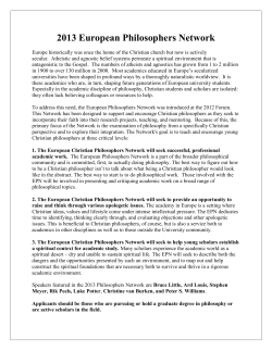 2013 European Philosophers Network - Evangelical Philosophical Society