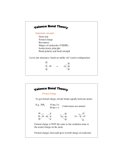 Important concepts: Octet rule Formal charge Resonance Shapes of