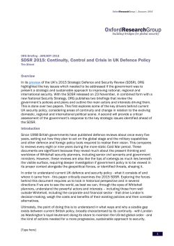 SDSR 2015: Continuity, Control and Crisis in UK Defence Policy