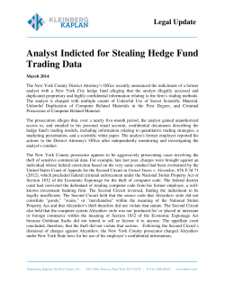 Legal Update Analyst Indicted for Stealing Hedge Fund Trading Data