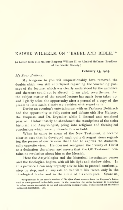 Kaiser Wilhelm on Babel and Bible. A Letter from His