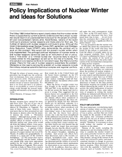 Policy Implications of Nuclear Winter and Ideas for Solutions